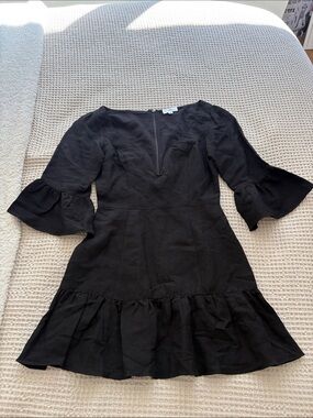 LPA Black Ruffle-Hem Mini Dress with Bell Sleeves